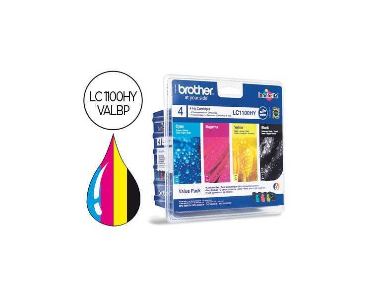 Ink-jet brother lc-1100bk /m/y/c pack 4 colores alta capacidad 900 pag bk- 750 pag m/y/c-