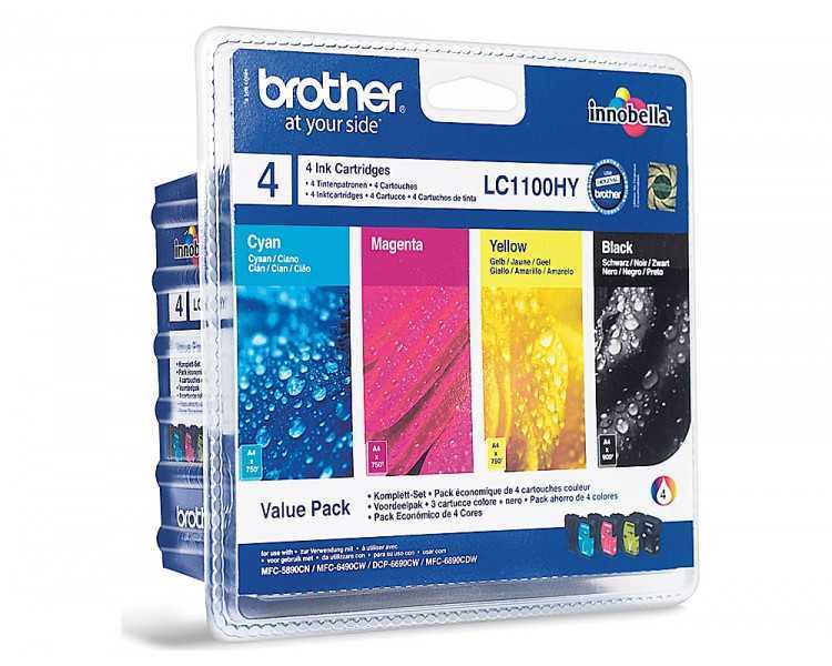 Ink-jet brother lc-1100bk /m/y/c pack 4 colores alta capacidad 900 pag bk- 750 pag m/y/c-