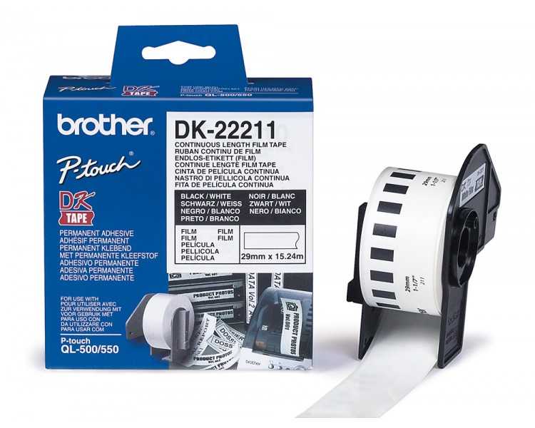 Etiqueta brother dk22211 cinta plastica continua adhesiva blanca 29mmx15,24mts