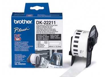 Etiqueta brother dk22211 cinta plastica continua adhesiva blanca 29mmx15,24mts
