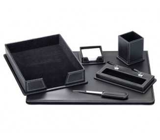 Escribania sobremesa q-connect similpiel negro juego de 6 piezas