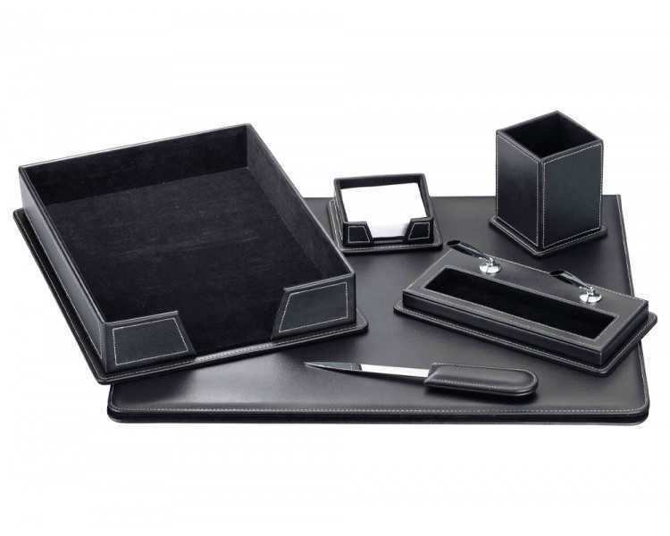 Escribania sobremesa q-connect similpiel negro juego de 6 piezas