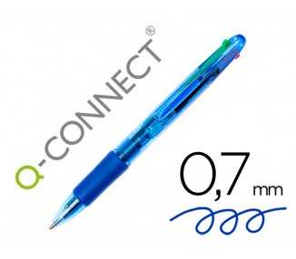 Boligrafo q-connect 4 en 1 tinta 4 colores retractil con sujecion de caucho