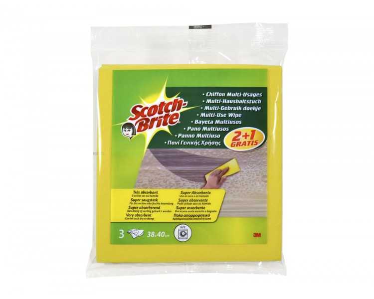 Bayeta multiuso 3m scotch brite amarilla pack 2 unidades + 1 gratis