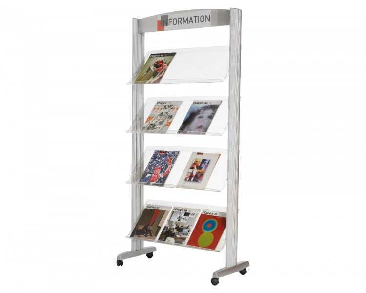 Expositor paperflow de suelo metalico baldas transparentes 4 estantes