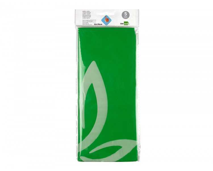 Papel seda liderpapel 52x76cm 18g/m2 bolsa de 5 hojas verde
