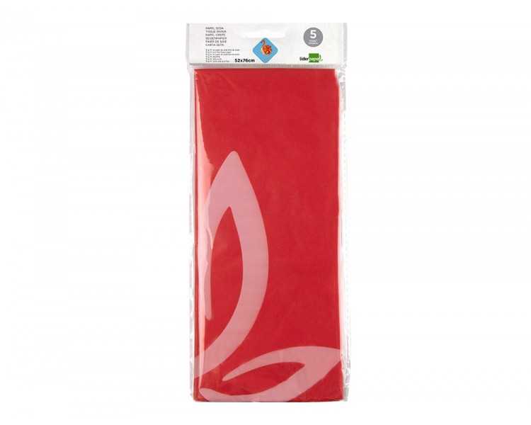 Papel seda liderpapel 52x76cm 18g/m2 bolsa de 5 hojas rojo