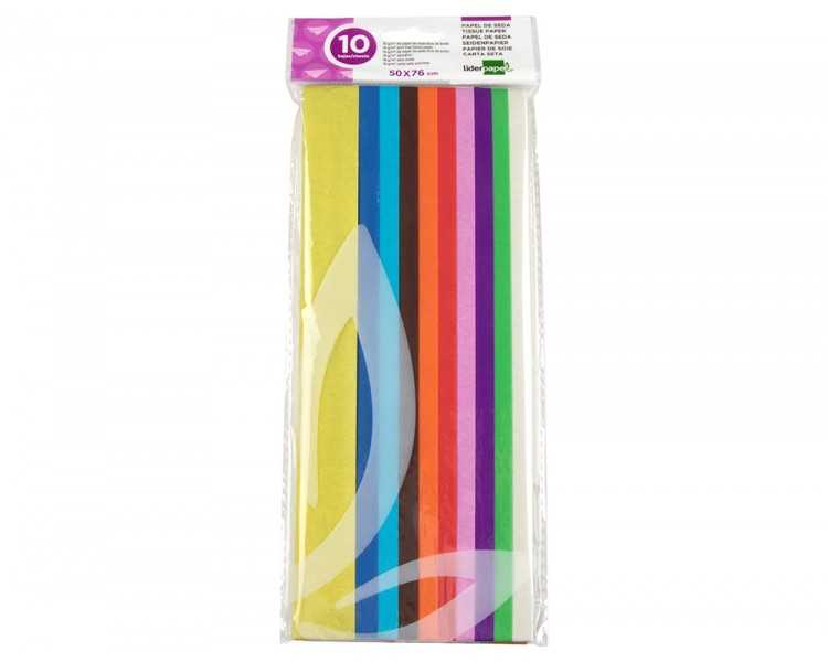 Papel seda liderpapel 52x76cm 18g/m2 bolsa de 10 hojas colores surtidos
