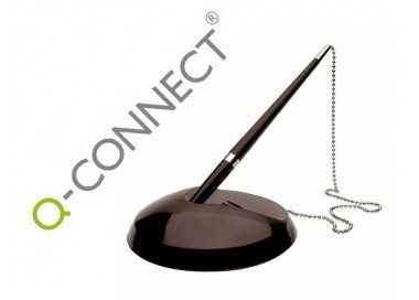 Boligrafo extensible q-connect con cadena metalica y soporte adhesivo