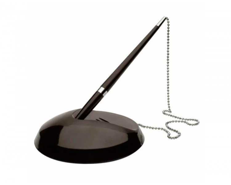 Boligrafo extensible q-connect con cadena metalica y soporte adhesivo