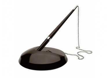 Boligrafo extensible q-connect con cadena metalica y soporte adhesivo