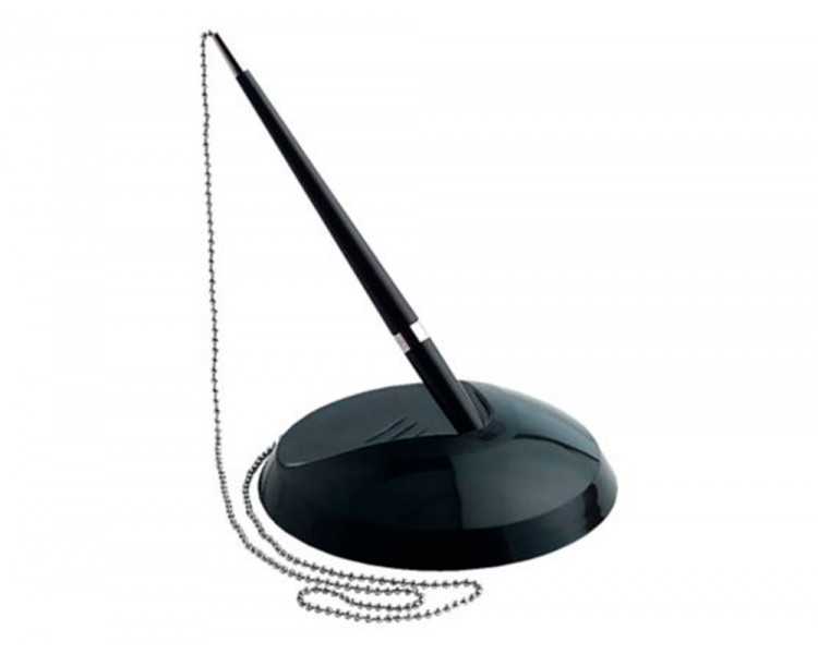Boligrafo extensible q-connect con cadena metalica y soporte adhesivo