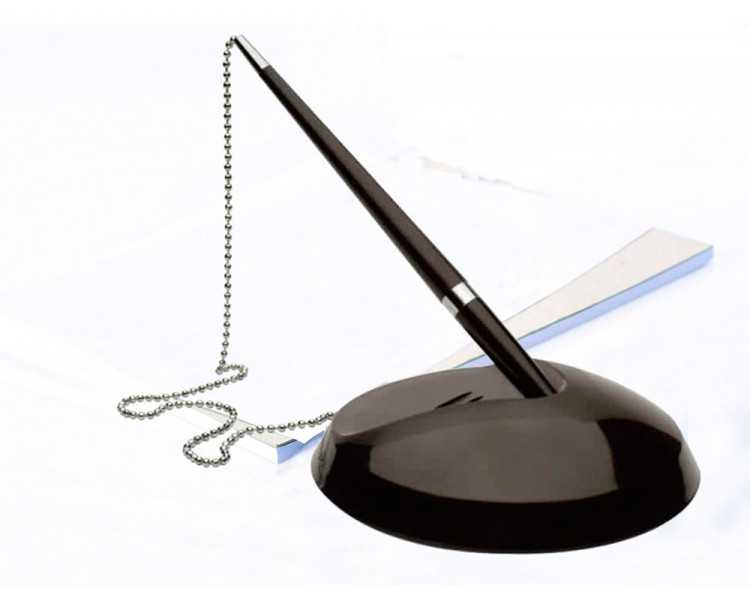 Boligrafo extensible q-connect con cadena metalica y soporte adhesivo