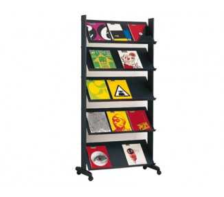 Expositor paperflow de suelo movil metalico con 5 repisas negro 140x1700x395 mm