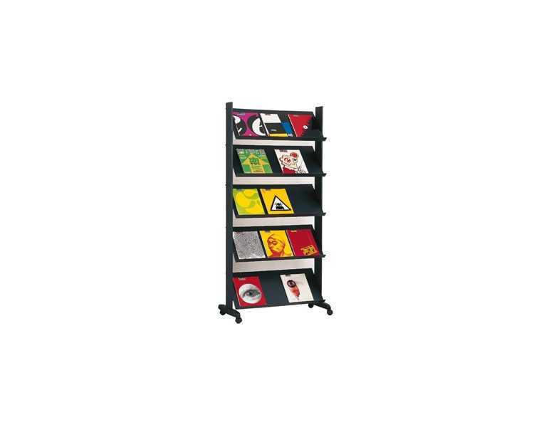 Expositor paperflow de suelo movil metalico con 5 repisas negro 140x1700x395 mm
