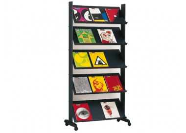 Expositor paperflow de suelo movil metalico con 5 repisas negro 140x1700x395 mm