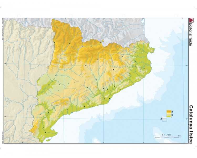 Mapa mudo color din a4 cataluña fisico
