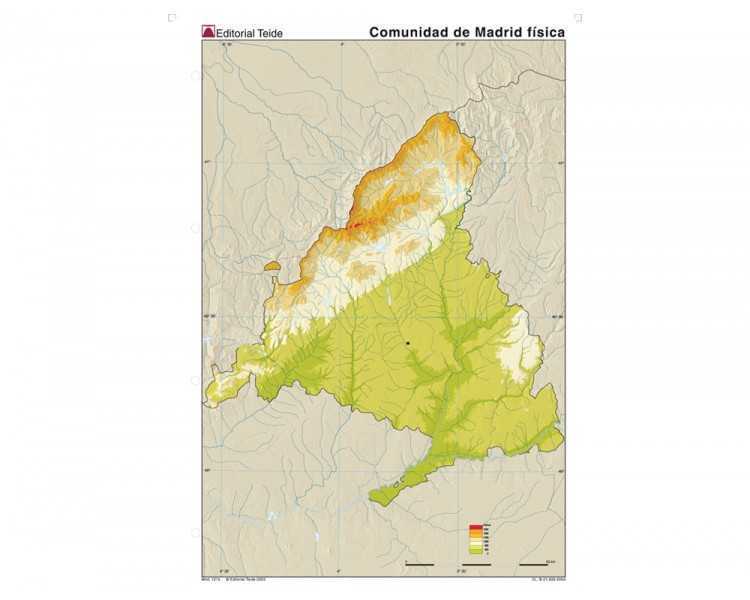Mapa mudo color din a4 madrid comunidad de madrid fisico