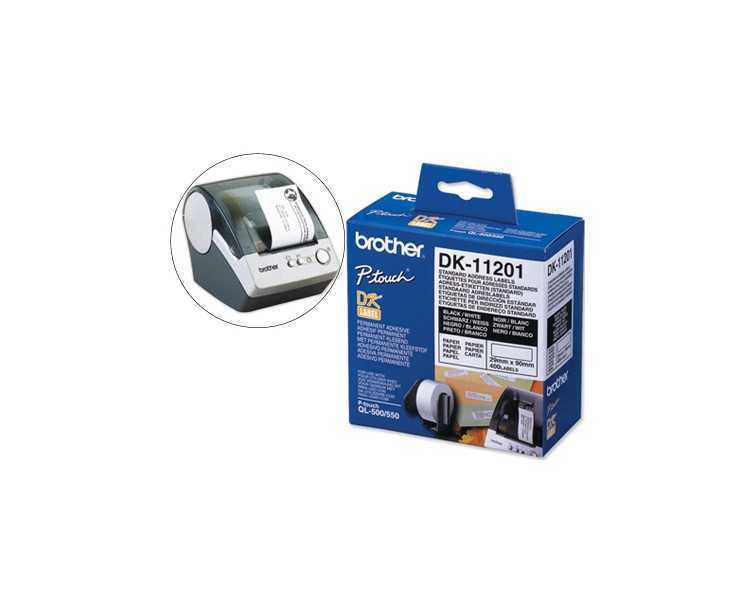Etiqueta adhesiva brother dk11201 -tamaño 29x90 mm para impresoras de etiquetas ql -400 etiquetas-