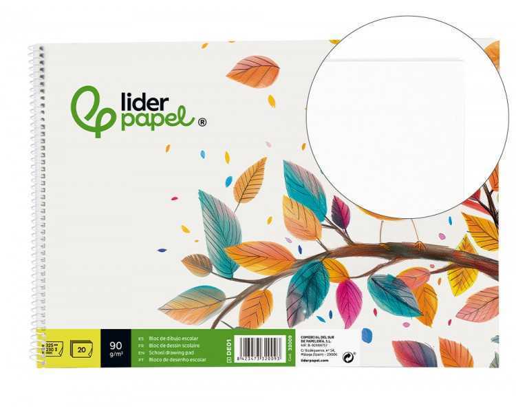 Bloc dibujo liderpapel escolar espiral 230x325mm 20 hojas 90 gr/m2 sin recuadro
