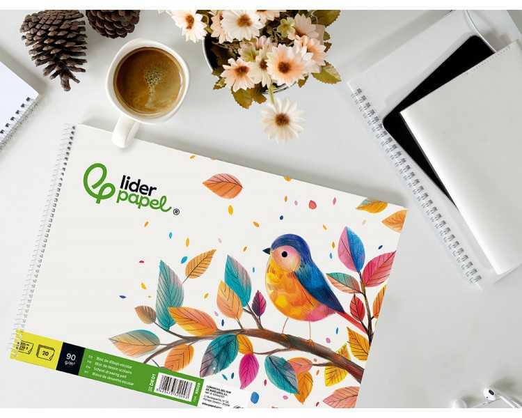 Bloc dibujo liderpapel escolar espiral 230x325mm 20 hojas 90 gr/m2 sin recuadro