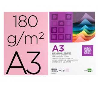 Cartulina liderpapel a3 180g/m2 rosa paquete de 100 hojas