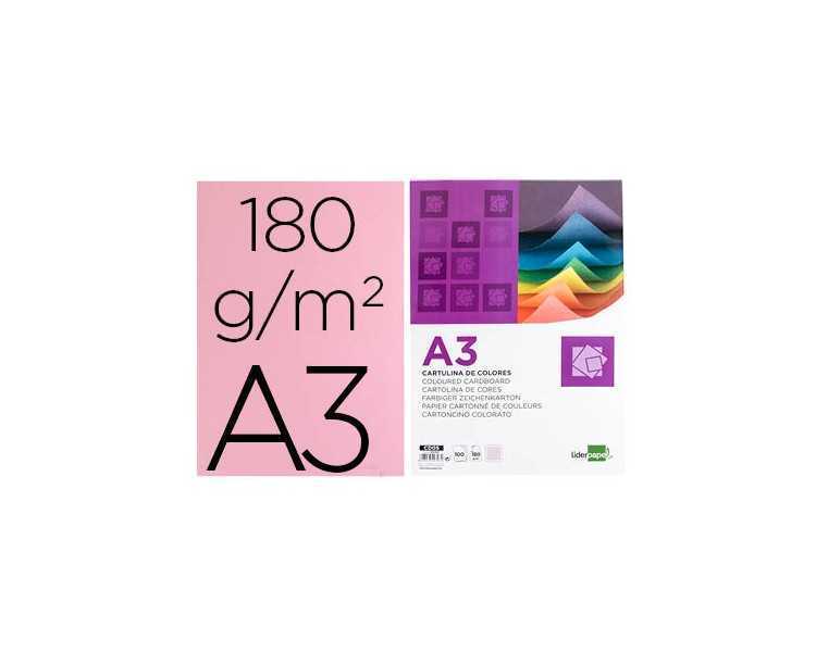 Cartulina liderpapel a3 180g/m2 rosa paquete de 100 hojas