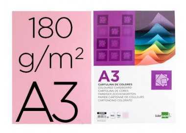 Cartulina liderpapel a3 180g/m2 rosa paquete de 100 hojas