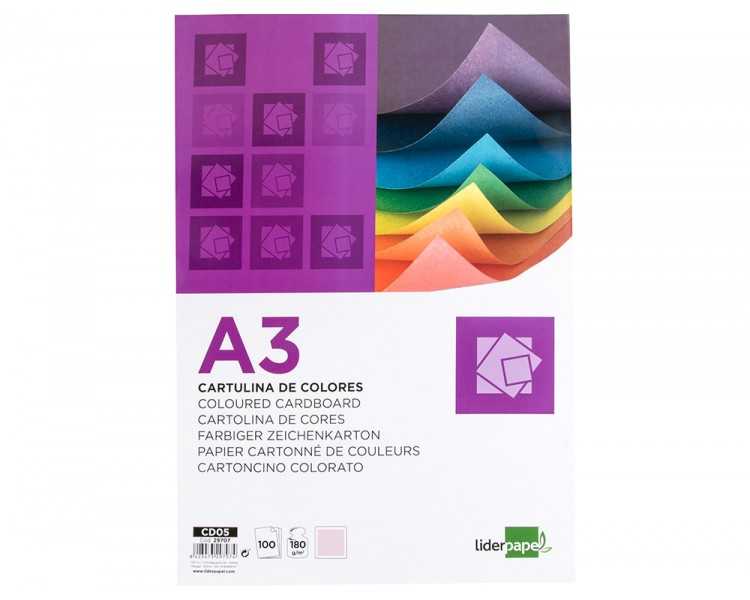 Cartulina liderpapel a3 180g/m2 rosa paquete de 100 hojas