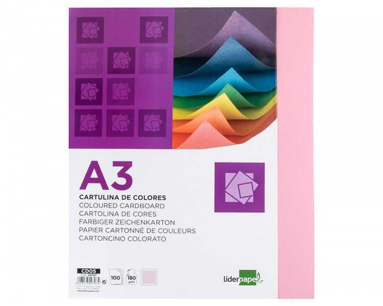 Cartulina liderpapel a3 180g/m2 rosa paquete de 100 hojas