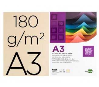 Cartulina liderpapel a3 180g/m2 crema paquete de 100 hojas