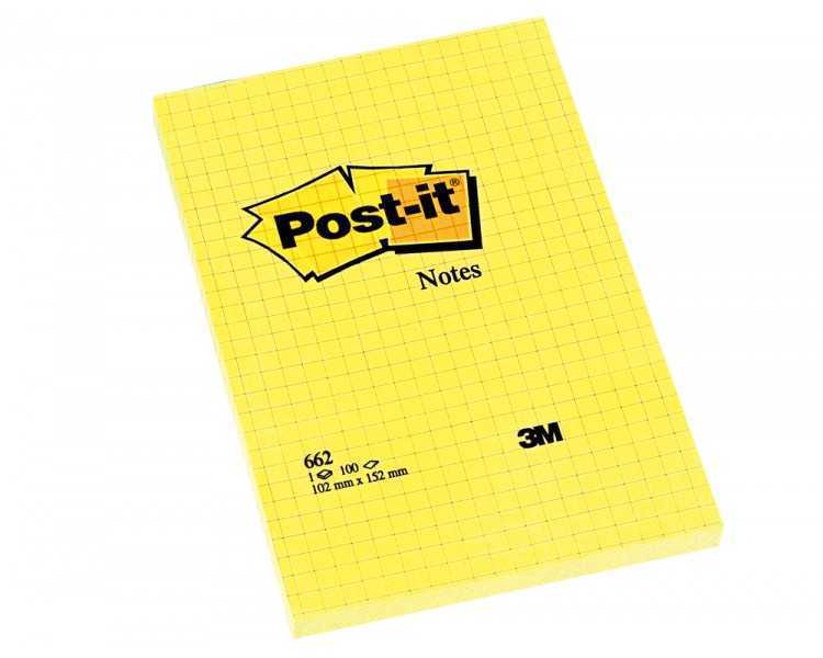 Bloc de notas adhesivas quita y pon post-it 102x152 mm cuadriculado 662