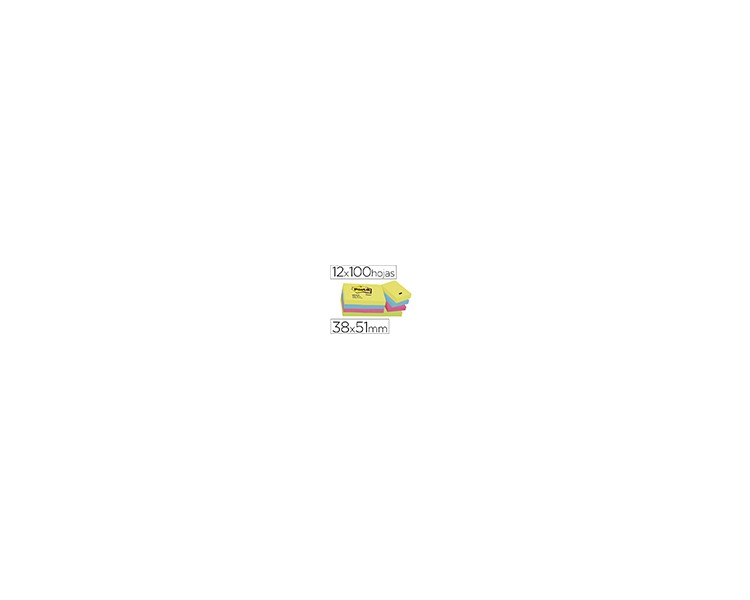 Bloc de notas adhesivas quita y pon post-it 38x51 mm neon pack de 12 blocs surtido