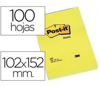 Bloc de notas adhesivas quita y pon post-it 102x152 mm con 100 hojas 659