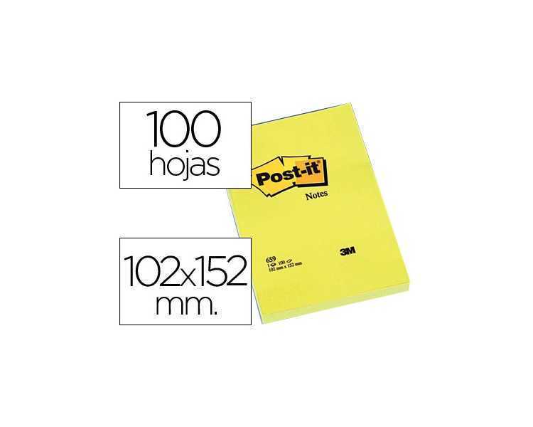 Bloc de notas adhesivas quita y pon post-it 102x152 mm con 100 hojas 659
