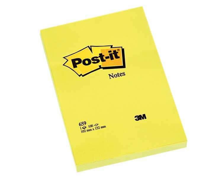 Bloc de notas adhesivas quita y pon post-it 102x152 mm con 100 hojas 659
