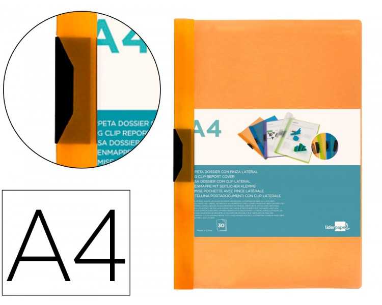 Carpeta liderpapel dossier pinza lateral 45301 polipropileno din a4 naranja 30 hojas pinza deslizante