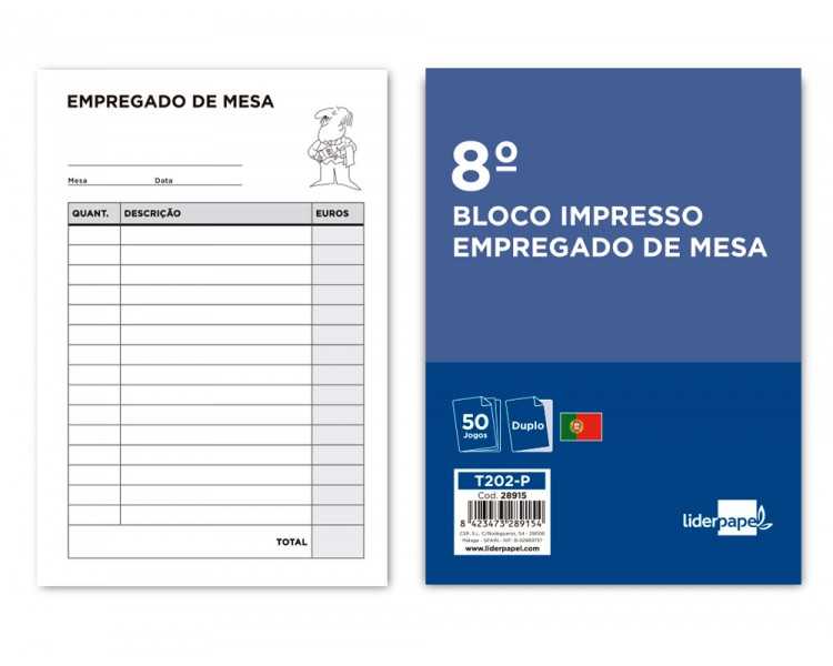 Talonario liderpapel camarero octavo sin iva 202 duplicado texto en portugues