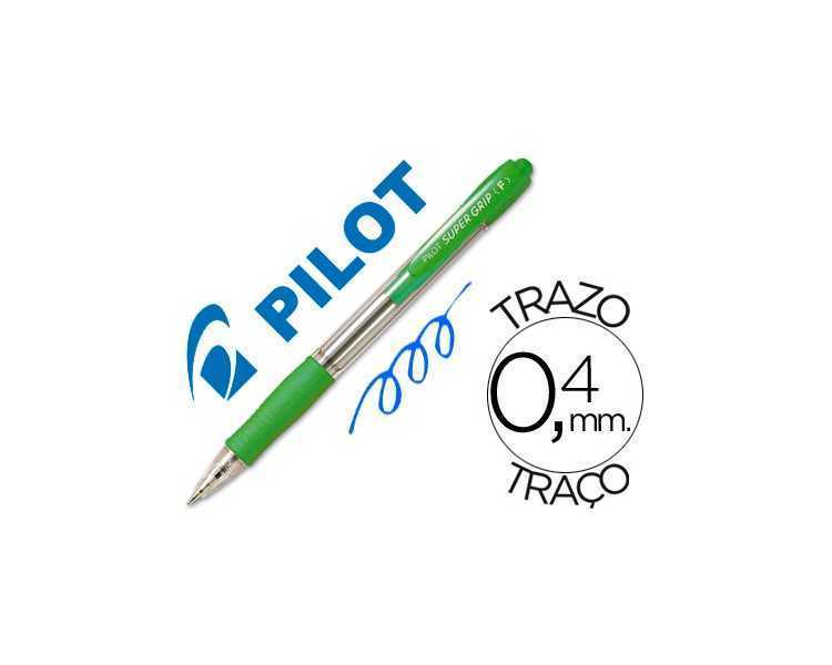 Boligrafo pilot super grip verde claro retractil sujecion de caucho tinta base de aceite