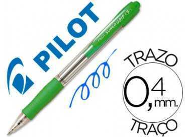 Boligrafo pilot super grip verde claro retractil sujecion de caucho tinta base de aceite