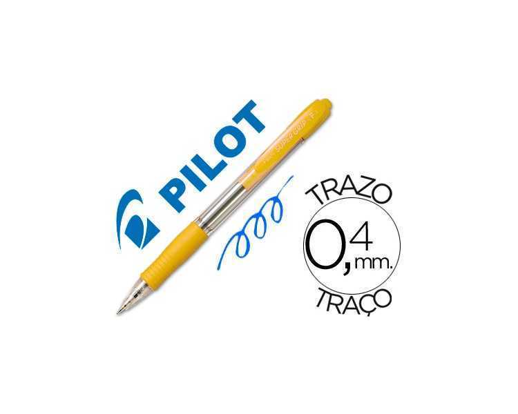 Boligrafo pilot super grip amarillo retractil sujecion de caucho tinta base de aceite