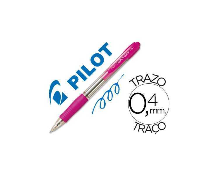 Boligrafo pilot super grip rosa retractil sujecion de caucho tinta base de aceite