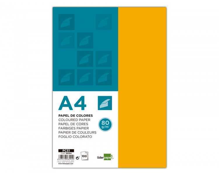 Papel color liderpapel a4 80gr naranja paquete de 100 hojas