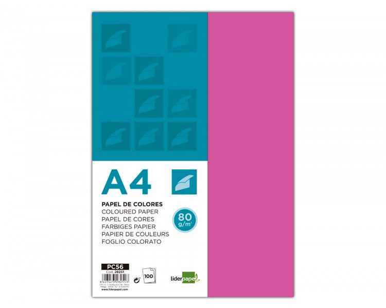 Papel color liderpapel a4 80gr fucsia paquete de 100 hojas