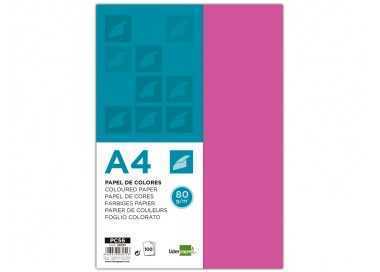 Papel color liderpapel a4 80gr fucsia paquete de 100 hojas