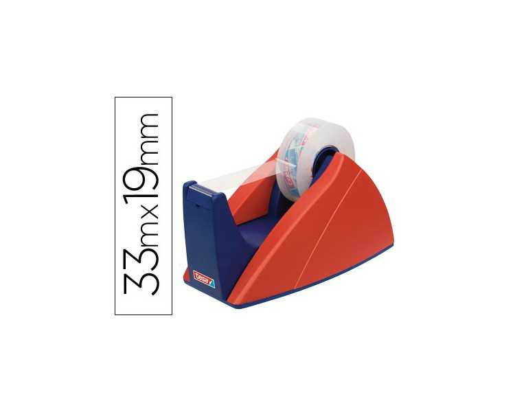 Portarrollo sobremesa tesa con cuchilla de corte recto para cintas de 33 m color azul/rojo