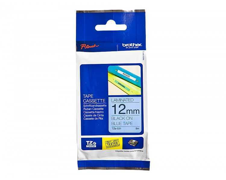 Cinta brother tze531 azul-negro 12mm longitud 8 mt
