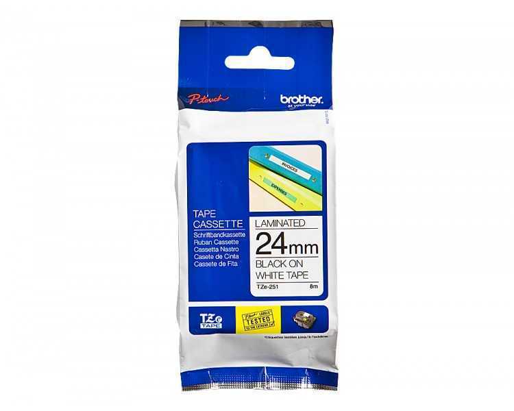 Cinta brother tze-251 blanco-negro 24mm longitud 8 mt