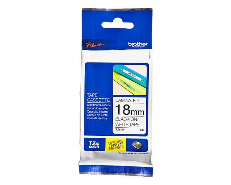 Cinta brother tze241 blanco-negro 18mm longitud 8 mt