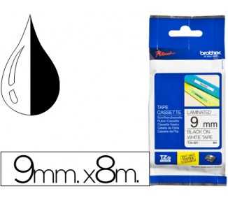 Cinta brother tze221 blanco-negro 9mm longitud 8 mt